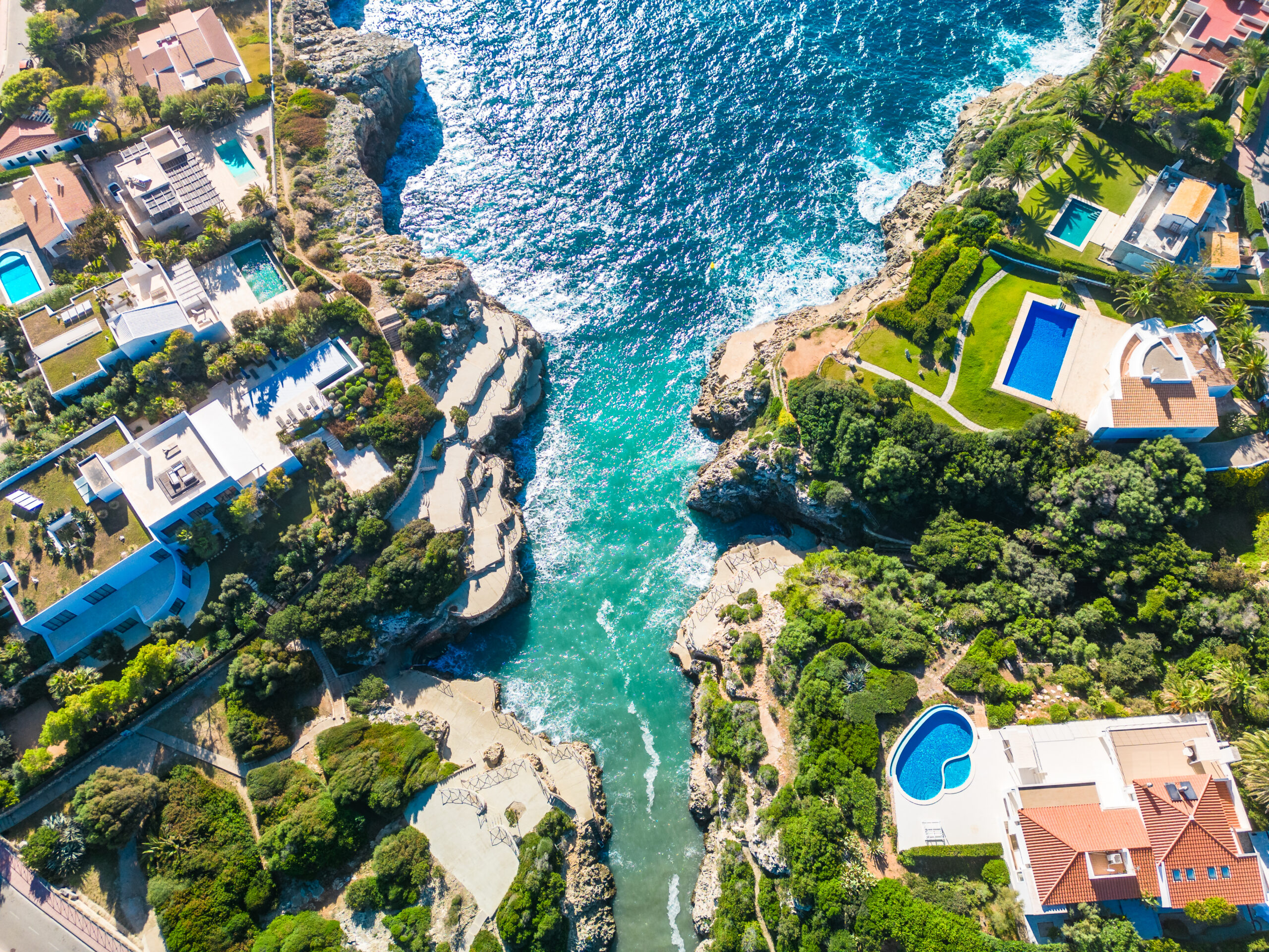 Aerial drone view of Torre del Ram, Manorca, Spain